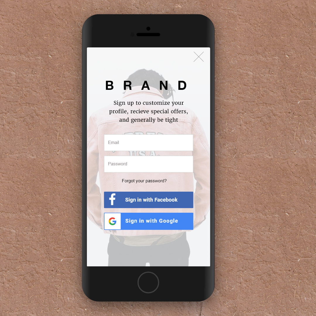 mobile app landing screen design for fictional clothing retail platform